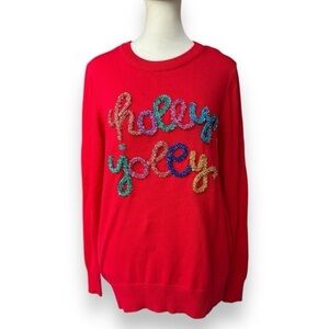 New Staccato Red Holly Jolly Tinsel Script Christmas Sweater | Size Small